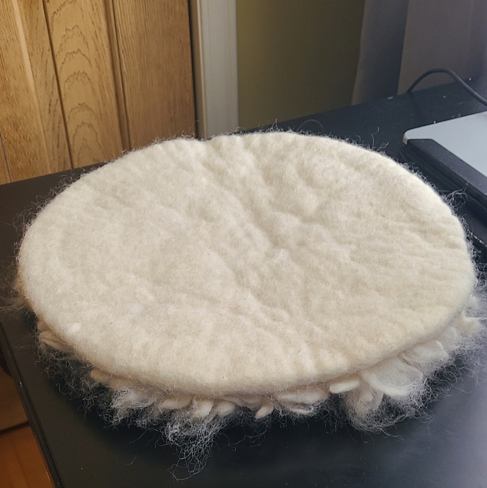 Soft Cream Wool Round Decorative Accent Pad - Picture 6 of 6
